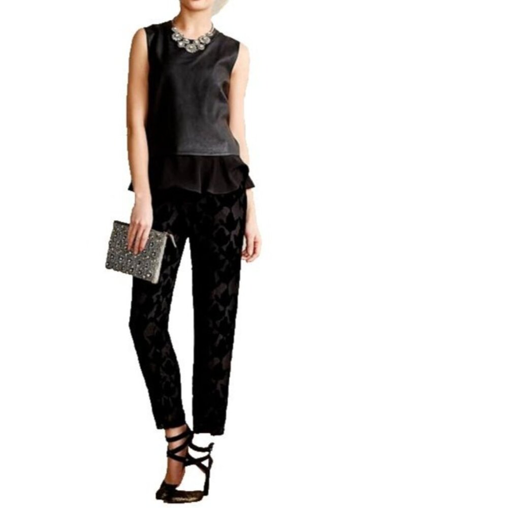 Anthropologie Harlyn Blk Velvet Burnout Pants Joggers Womens 0 Goth Witchy Fairy